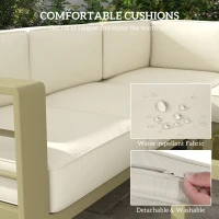 Outsunny 5-Piece Garden Corner Sofa Set with Cushions, 6 Seater Aluminium Garden Furniture Set with Glass Top Coffee Table, Patio Sectional Conservatory Furniture for Patio & Terrace, Gold Tone(m-5)