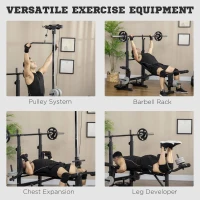 HOMCOM Adjustable Weight Bench with Pulley System, Incline Bench Press Set with Squat Rack, Leg Developer, Butterfly and Weight Storage, for Home Gym Full Body Workout(m-4)