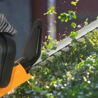 Outsunny 20" Cordless Hedge Trimmer, 18V Electric Hedge Cutter with 51cm Dual Action Blade, 2 x 4000mAh Batteries and Brushless Motor for Garden Branches, Shrubs, Twigs, Orange(m-8)