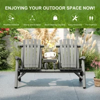 Outsunny Wood Patio Chair Bench 2 Seats w/ Centre Coffee Table, Garden Bench, Grey(m-7)