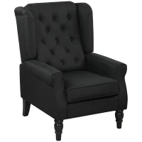 HOMCOM Wingback Accent Chair, Faux Linen Armchair with Thick Spring Cushion, High Back, Solid Wood Legs, Retro Button Tufted Reading Chair for Living Room, Bedroom, Black(m-11)