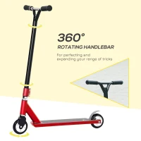 HOMCOM Stunt Scooter, 360° Entry Level Tricks Scooter w/ Lightweight Aluminium Deck and ABEC 7 Bearing, For Age 14+ Beginners, Red(m-5)