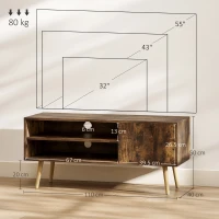 HOMCOM TV Stand up to 55 Inches, TV Unit with Open Shelves and Cable Holes - Brown(m-3)