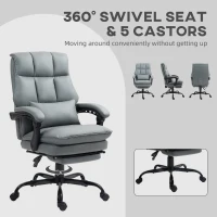 HOMCOM Faux Leather Reclining Office Chair, with Footrest - Grey(m-6)