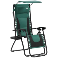 Outsunny Zero Gravity Lounger Chair, Folding Reclining Patio Chair with Shade Cover, Padded Seat, Cup Holder, Soft Cushion and Headrest for Poolside, Camping, Green(m-1)