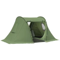 Outsunny 3 Man Camping Tent with Living Area and 2 Bedrooms, 3000mm Waterproof Family Tent with Sewn-in Groundsheet and bag, Portable Dome Shelter for Hiking, Festival, Backpacking, Green(m-10)