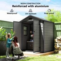 Outsunny 6'x4.5' Garden Storage Shed, Lockable Garden Shed with Double Doors, Window, Vent and Plastic Roof, Dark Grey(m-4)