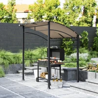 Outsunny 2.2 x 1.5 m BBQ Grill Gazebo Tent, Garden Grill with Metal Frame, Curved Canopy and 10 Hooks, Outdoor Sun Shade, Khaki(m-8)