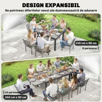 Outsunny Masă de Grădină Extensibilă pentru 8-10 Persoane cu Blat din Sticlă Temperată, din Aluminiu, 140/240x90 cm, Negru(m-4)