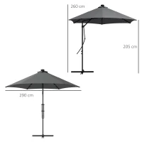 Outsunny 3(m) Solar LED Cantilever Parasol - Dark Grey(m-3)