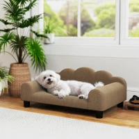 PawHut Elevated Dog Sofa Bed, Breathable Pet Sofa with Backrest and Armrest for Small Dogs, Brown(m-2)