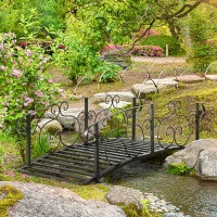 Outsunny 184cm Metal Arch Garden Garden Bridge, Safety Siderails, Arc Footbridge for Garden Creek, Stream, Pond, Black(m-2)