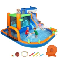 AIYAPLAY Inflatable Bouncy Castle for Kids, Sharks Theme Jumping Bounce House with Slide, Climbing Wall for Indoor Outdoor(m-10)