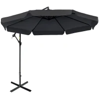 Outsunny 2.7m Garden Banana Parasol Cantilever Umbrella with Crank Handle and Cross Base for Outdoor, Hanging Sun Shade, Black(m-11)