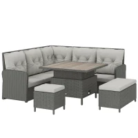 Outsunny 6 Pieces Outdoor PE Rattan Garden Furniture, Patio Wicker Sectional Conversation Corner Sofa(m-1)