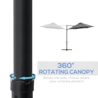 Outsunny 2.5M Garden Cantilever Parasol, Offset Roma Patio Umbrella Hanging Sun Shade Canopy Shelter with 360° Rotation and Cross Base, Dark Grey(m-5)