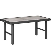 Outsunny Metal Garden Coffee Table, Outdoor Side Table with SPC Woodgrain Tabletop for Outside, Garden, Balcony, Porch, 100 x 53 x 46cm, Grey(m-1)