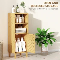 HOMCOM Slim Bathroom Cabinet with Bamboo Door and Legs, Narrow Bathroom Storage Cabinet, Freestanding Storage Cupboard with Open Compartments, 32 x 30 x 90 cm, Natural Wood Finish(m-4)