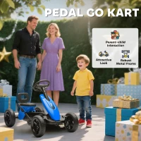 AIYAPLAY Pedal Go Kart for Kids 2-5 Years, with Silent EVA Wheels, Metal Frame, Blue(m-4)