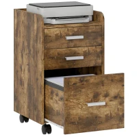 HOMCOM 3 Drawer Filing Cabinet, Rolling File Cabinet with Edged Top for Letter, A4 Size, Hanging File Folders, Rustic Brown(m-10)