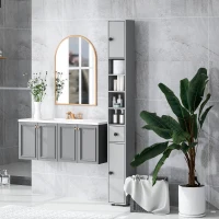 kleankin 180cm Slim Bathroom Cabinet, with Drawer, Shelves and Cupboards - Grey(m-7)
