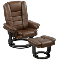 HOMCOM Faux Leather 135° Reclining Chair and Footstool - Brown(m-10)