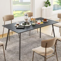 Outsunny Rectangle Garden Table with Slat Top, Steel Frame, Outdoor Table for 6 Person, 150 x 80 x 74 cm, Grey(m-7)