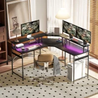 HOMCOM 'L' Shaped Work Desk, with LED Lights - Black(m-8)