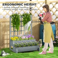 Outsunny 2-Tier Raised Garden Bed with Trellis, Wooden Elevated Planter Box with Drainage Holes, Outdoor Raised Planter for Climbing Plants, Fruits, Vegetables, Flowers, Grey(m-6)