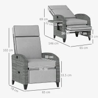 Outsunny Outdoor Recliner Chair with Adjustable Backrest and Footrest, Cushion, Side Tray, Light Grey/Grey(m-3)