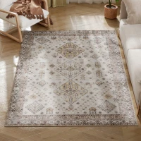 HOMCOM Vintage Area Rug, Non-Slip Washable Rug, Flannel Floor Carpet for Living Room, Bedroom, Dining Room, Home Office, 170 x 120 cm, Beige(m-10)