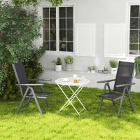 Outsunny Set of 2 Folding Garden Chairs, Aluminium Frame Outdoor Dining Chairs with Breathable Mesh Back and Seat, Garden Folding Chair Set with Armrests for Balcony, Dark Grey(m-8)