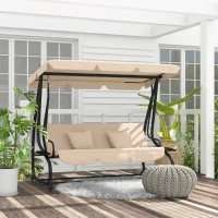 Outsunny Three-Person garden Swing Chair, with Adjustable Canopy - Light Brown(m-2)