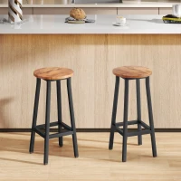 HOMCOM Bar Stools Set of 2 Breakfast Bar Stools with Footrest, Industrial Round, 32 x 32 x 65 cm, Rustic Brown(m-2)