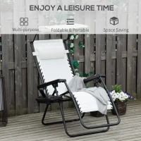 Outsunny Zero Gravity Garden Folding Patio Sun Lounger w/Cup Holder & Canopy Shade White(m-4)