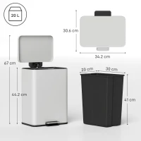 HOMCOM 20L Kitchen Bin with Soft-Close Lid and Stay-Open Function, Pedal Bin with Removable Inner Bucket for Kitchen, Office, Home, Cream(m-3)