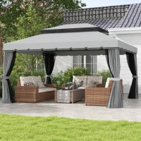 Outsunny 3 x 4m Aluminium Garden Gazebo, Marquee Canopy Shelter Pavilion Party Tent with Nets and Curtains for Garden and Deck, Light Grey(m-2)