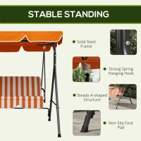 Outsunny Three-Seater Garden Swing Chair, with Adjustable Canopy - Orange Stripe(m-5)