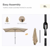 Outsunny 3x2m Garden Parasol Umbrella with Aluminium Pole, Tilt and Crank, Rectangular Outdoor Table Parasol Sun Shade for Patio, Khaki(m-7)