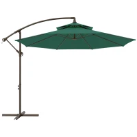 Outsunny 2.7m Garden Banana Parasol Cantilever Umbrella with Crank Handle, Double Tier Canopy and Cross Base for Outdoor, Hanging Sun Shade, Green(m-1)