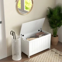 HOMCOM Storage Chest, Modern Storage Trunk with 2 Safety Hinges and Cut-out Handles, Wooden Toy Box for Living Room, Entryway, 76 x 40 x 48 cm, White(m-2)