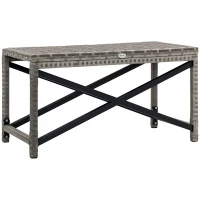 Outsunny Outdoor Coffee Table, Garden PE Rattan Side Table with Plastic Board Under the Full Woven Table Top and X-Shaped Frame for Patio, Balcony, Mixed Grey(m-10)