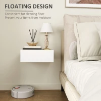 HOMCOM Floating Bedside Table, Wall-Mounted Nightstand with Storage Drawer, Small Side End Table for Bedroom, White(m-4)