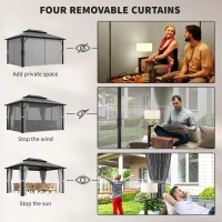 Outsunny 3 x 4m Hardtop Gazebo Canopy with UPF30+ Double Polycarbonate Roof, Aluminium Frame Garden Gazebo Permanent Pavilion with Mosquito Netting and Curtains for Patio, Deck, Grey(m-6)