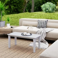 Outsunny Outdoor Garden Coffee Table, HDPE All-Weather Rectangular Outdoor Garden Table with Slatted Tabletop for Patio, Balcony, 91 x 44 x 42 cm, White(m-2)