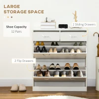 HOMCOM Narrow Shoe Storage with 2 Flip Drawers and Adjustable Shelves Shoe Cabinet Organizer for 12 Pairs of Shoes, White(m-4)
