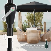 Outsunny 2.7m Patio Parasol Garden Umbrellas with Aluminium Pole, UPF 50+ Outdoor Sun Shade Table Umbrella with Tilt, Crank, 8 Ribs, Ruffles,, Black(m-8)