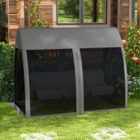 Outsunny Three-Seater Convertible Swing Chair/Bed, with Curtained Canopy - Grey(m-2)