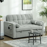 HOMCOM Two-Seater Linen-Look Sofa Bed - Light Grey(m-2)