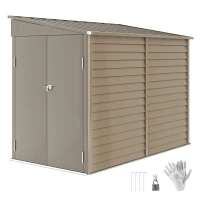 Outsunny 5 x 9ft Galvanised Metal Garden Shed with Foundation Kit, Outdoor Lean-to Shed, Tool Storage House for Garden, Brown(m-10)